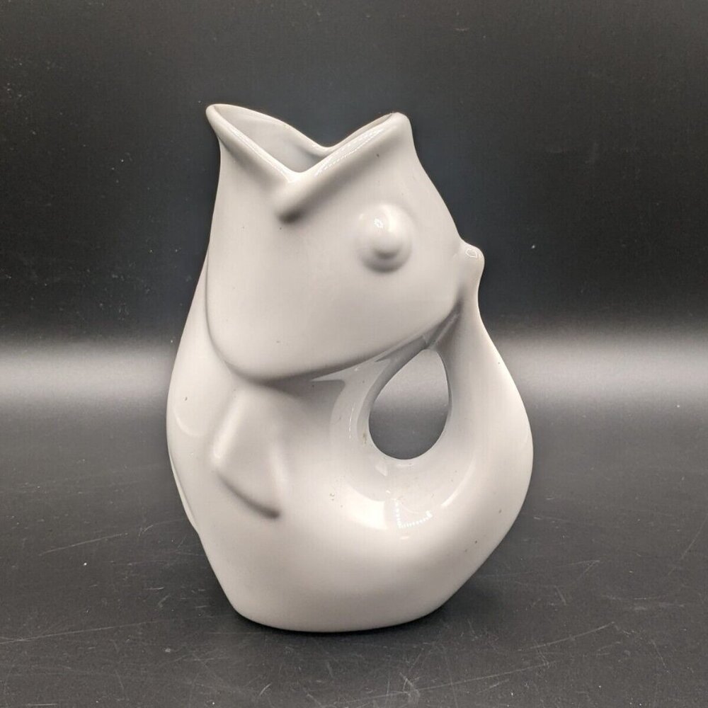 GurglePot White Fish Shaped Creamer Pitcher Vase Ceramic 6.5" 2006 - Picture 3 of 7